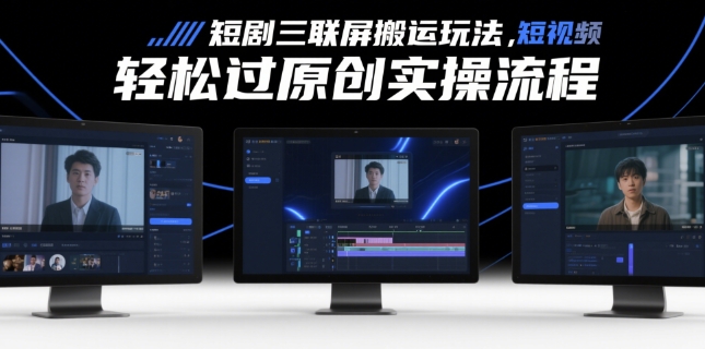 右豹：短剧三联屏搬运玩法，短剧搬运轻松过原创实操流程-AI创作学习-提示词应用-短视频玩法灵卓AI学习网