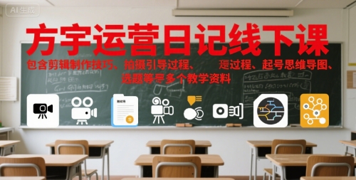 方宇运营日记线下课，包含剪辑制作技巧、拍摄引导过程、起号思维导图、选题等多个教学资料-AI创作学习-提示词应用-短视频玩法灵卓AI学习网