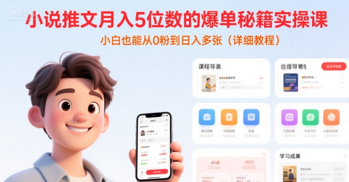 小说推文：月入5位数的【爆单秘籍实操课】(一个半小时直播详细教程)-AI创作学习-提示词应用-短视频玩法灵卓AI学习网