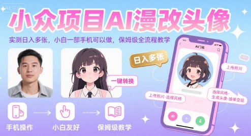 AI漫改头像，实测日入多张，小白一部手机可以做，保姆级全流程教学-AI创作学习-提示词应用-短视频玩法灵卓AI学习网