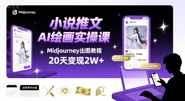 小说推文：干货分享之【AI绘画MJ出图】实操课，用Midjourney做小说推文，20天挣2w（2个半小时直播教学）-AI创作学习-提示词应用-短视频玩法灵卓AI学习网