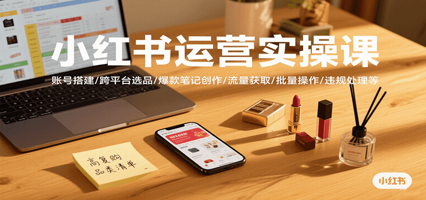 小红书运营实操课，账号搭建/跨平台选品/爆款笔记创作/流量获取/批量操作/违规处理等-AI创作学习-提示词应用-短视频玩法灵卓AI学习网