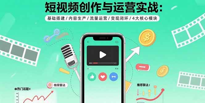 短视频创作与运营实战：基础搭建/内容生产/流量运营/变现闭环/4大核心模块-AI创作学习-提示词应用-短视频玩法灵卓AI学习网