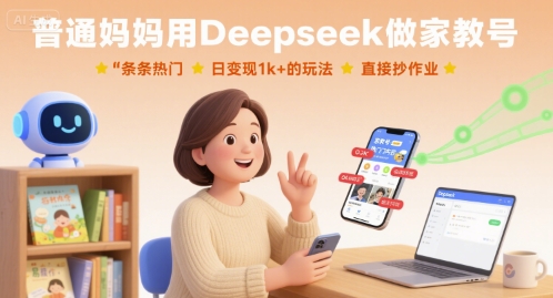 普通妈妈用Deepseek做家教号，条条热门，日变现1k+的玩法-AI创作学习-提示词应用-短视频玩法灵卓AI学习网