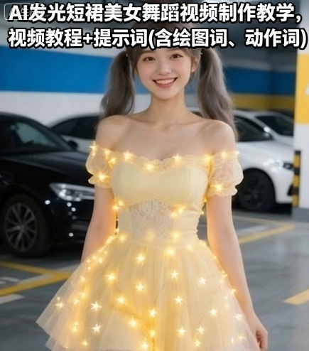 AI发光短裙美女舞蹈视频制作教学，视频教程+提示词(含绘图词、动作词)-AI创作学习-提示词应用-短视频玩法灵卓AI学习网