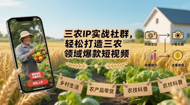 三农IP实战社群，轻松打造三农领域爆款短视频-AI创作学习-提示词应用-短视频玩法灵卓AI学习网