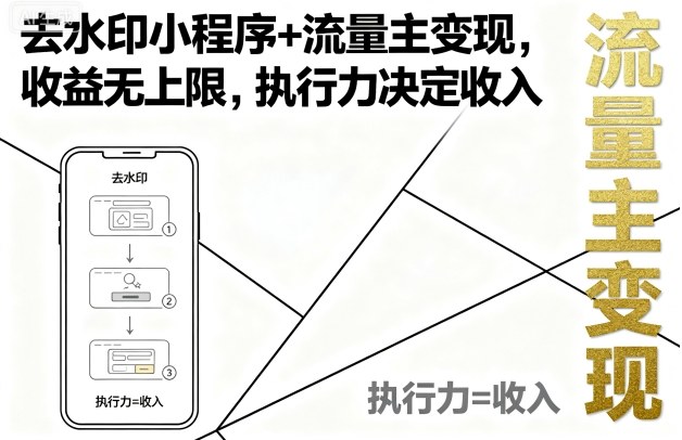 去水印小程序+流量主变现，收益无上限，执行力决定收入-AI创作学习-提示词应用-短视频玩法灵卓AI学习网